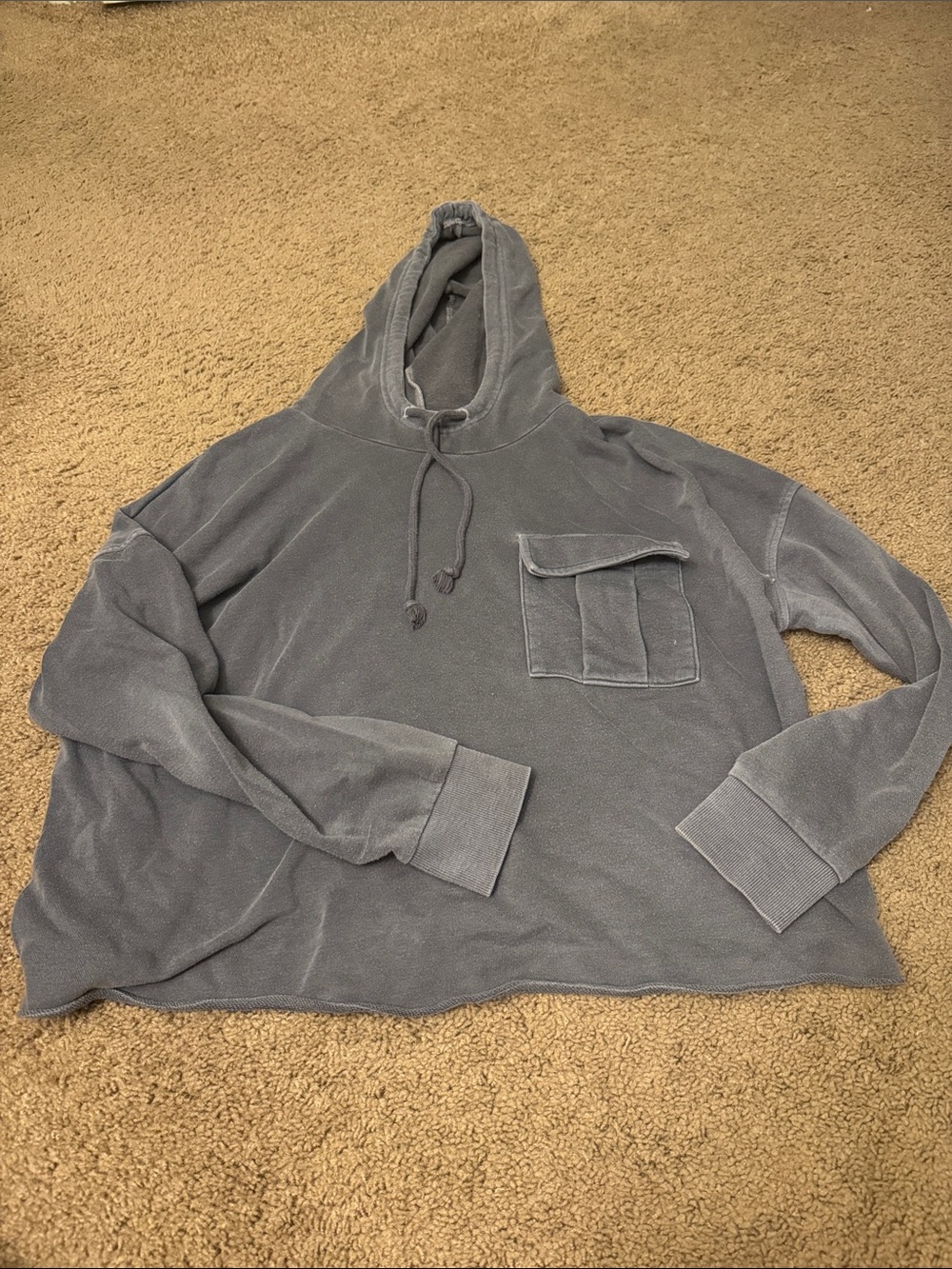 Gray/Blue Cropped Hoodie